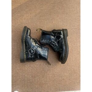 Dr. Martens Boots Woman's Sz 6 Harness Buckle Leather Ankle Boots Black Combat‎